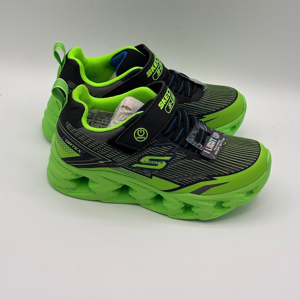 Skechers S Lights Vortex 2.0 Shoes Boys Size 12 Lime Black Athletic 400605L/LMBK